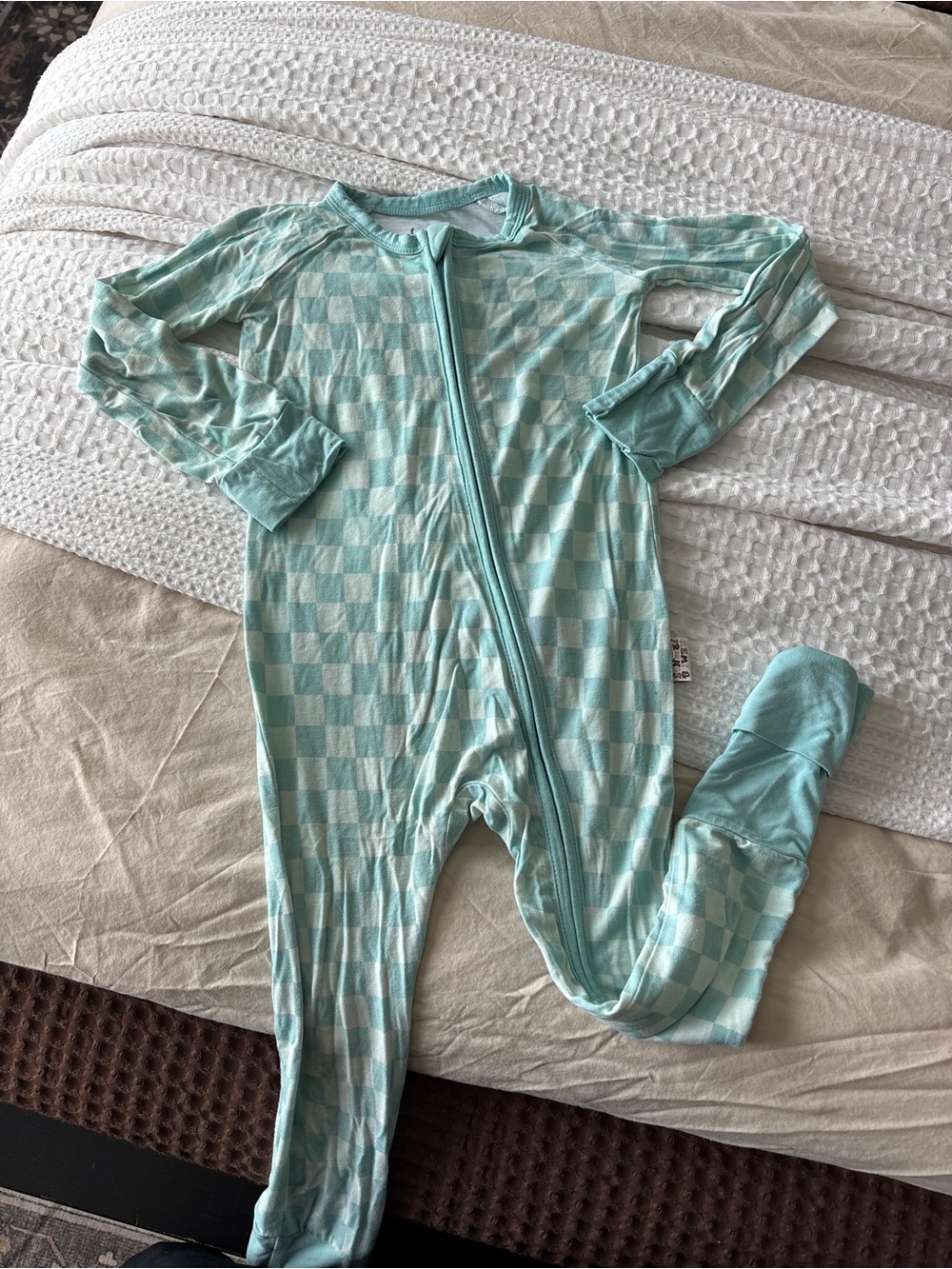 Kyte BABY Mint Check Zip Footed Pajamas